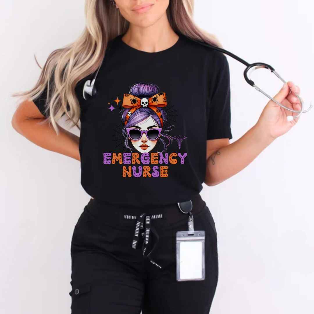 Emergency Nurse Messy Hair Halloween T-shirt