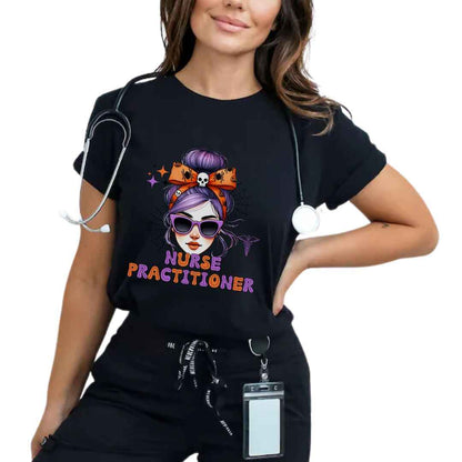 Nurse Practitioner Messy Hair Halloween T-shirt