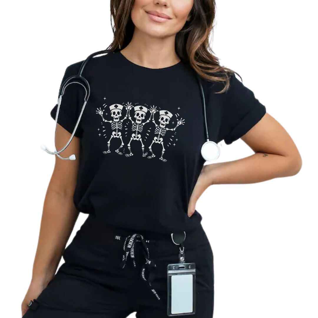 Spooky Dancing Skeletons Funny Nurse T-shirt