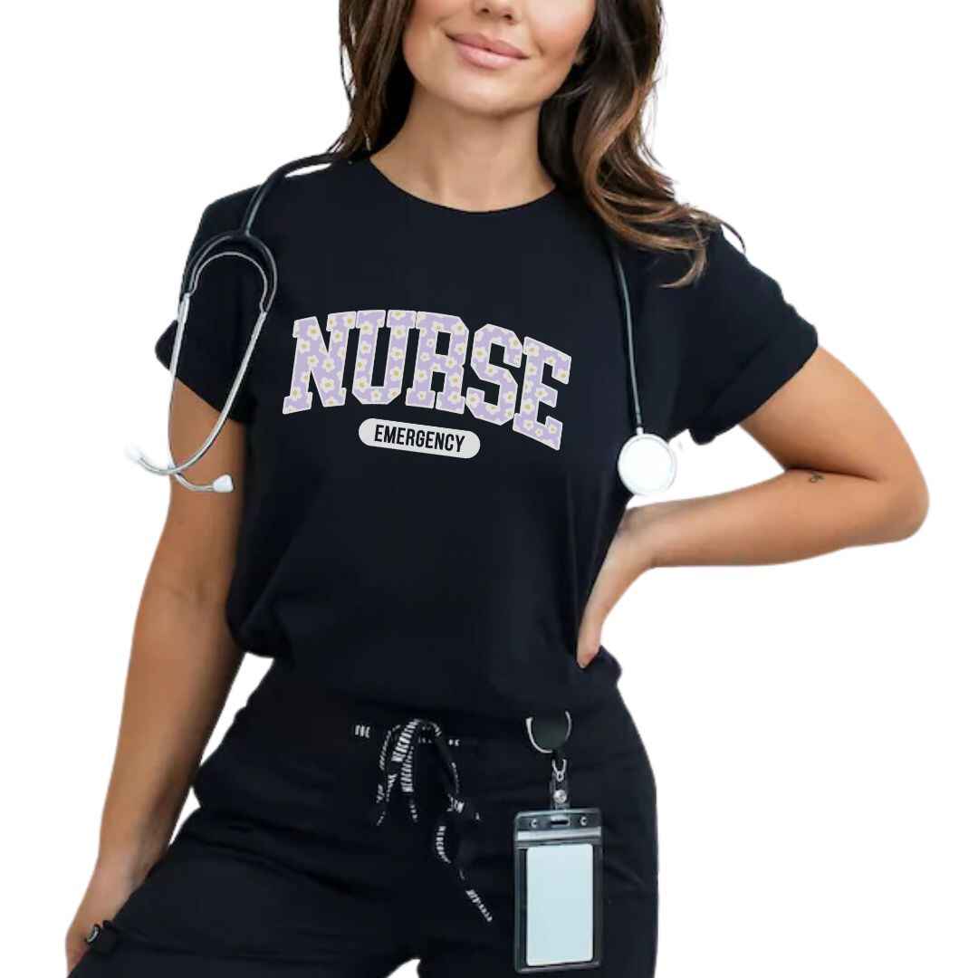 Emergency Nurse Bright Floral College T-shirt