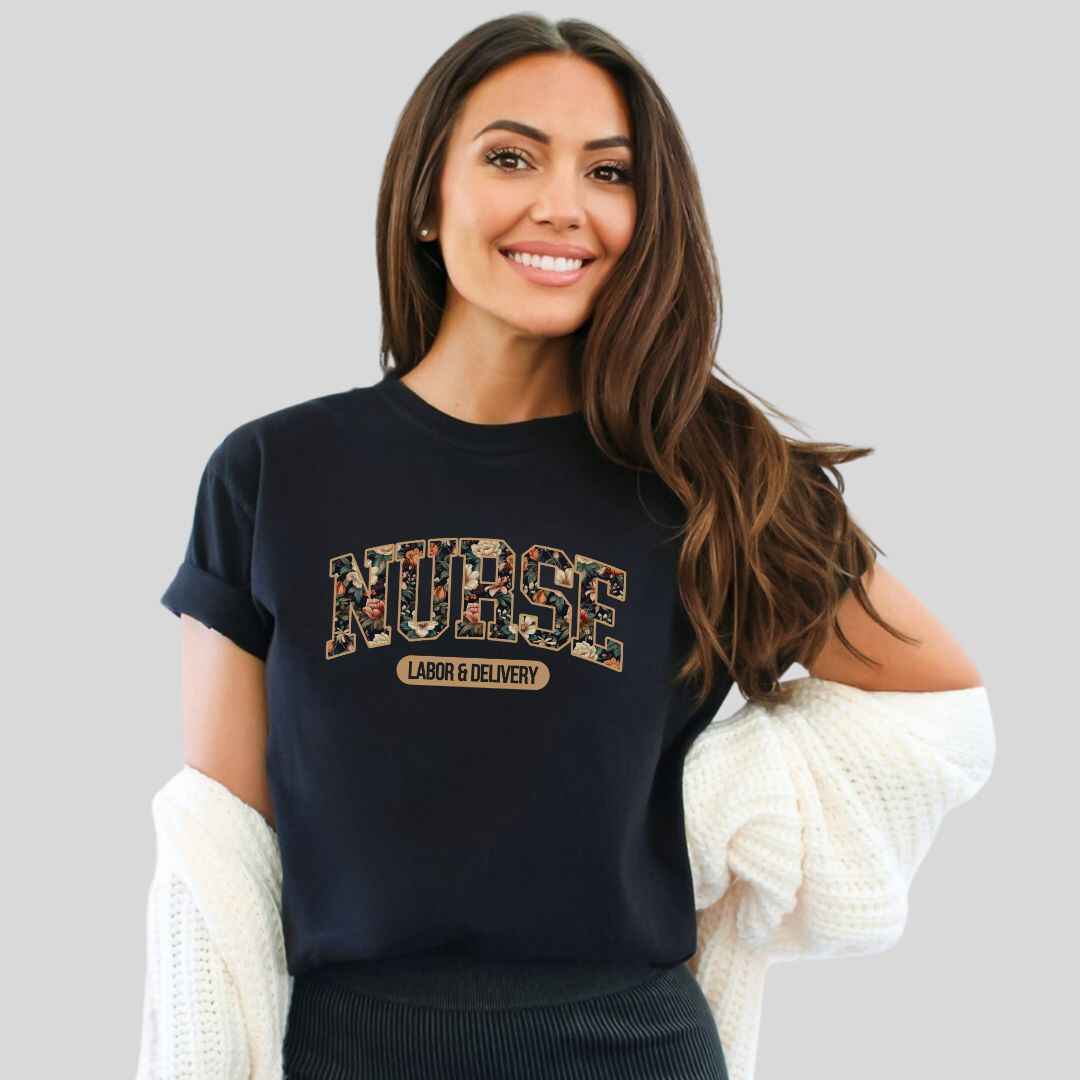 L&D Nurse Fall Floral College T-shirt
