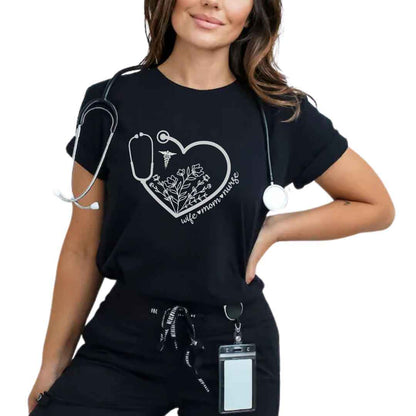 Wife, Mom, Nurse Heart Stethoscope T-shirt