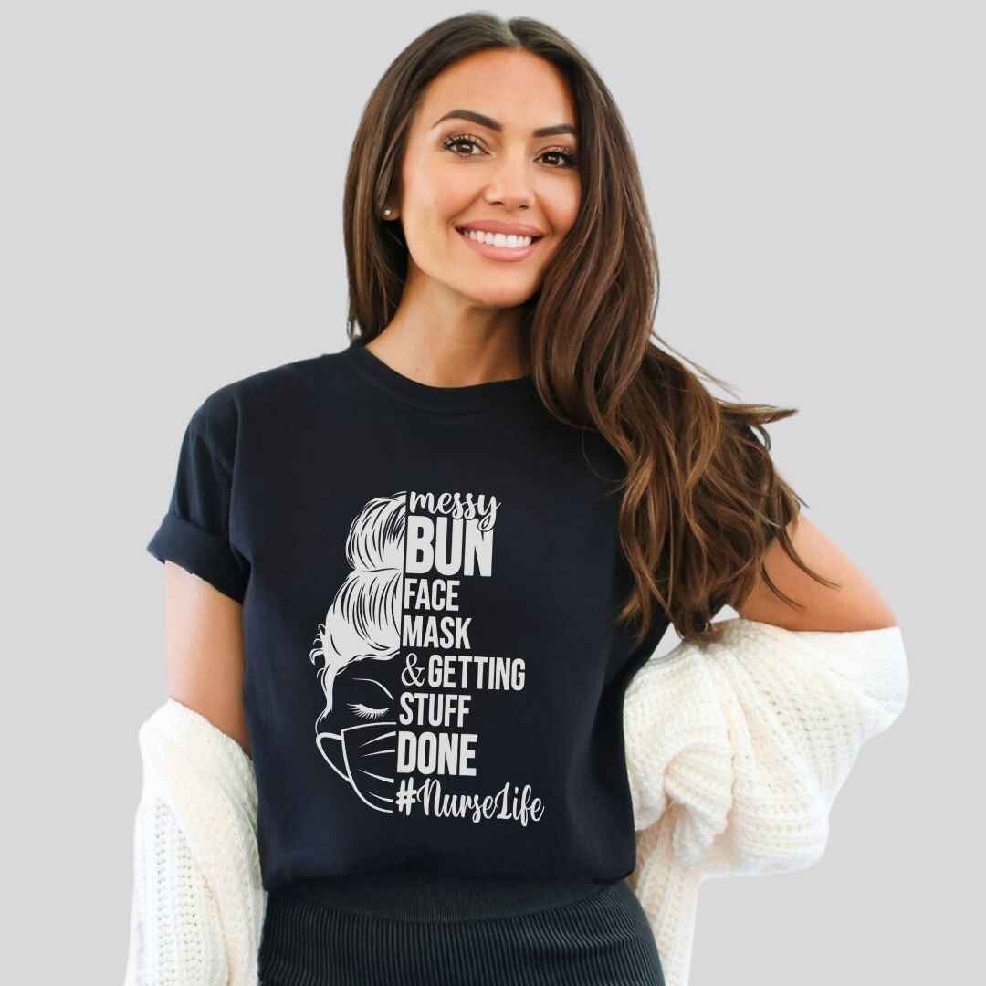 Messy Bun Half Face T-shirt