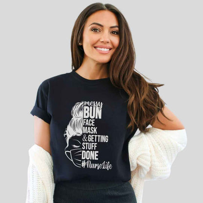 Messy Bun Half Face T-shirt