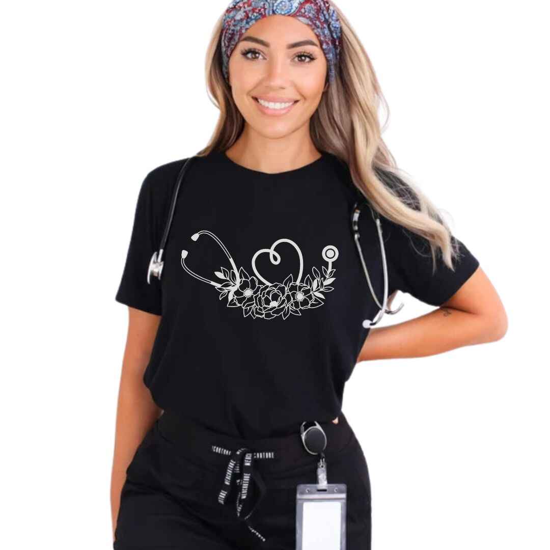 Floral Stethoscope Minimalist T-shirt