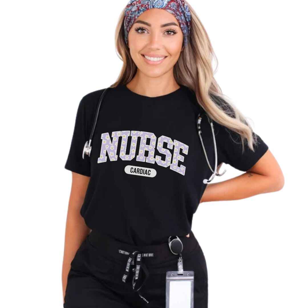 Cardiac Nurse Bright Floral College T-shirt