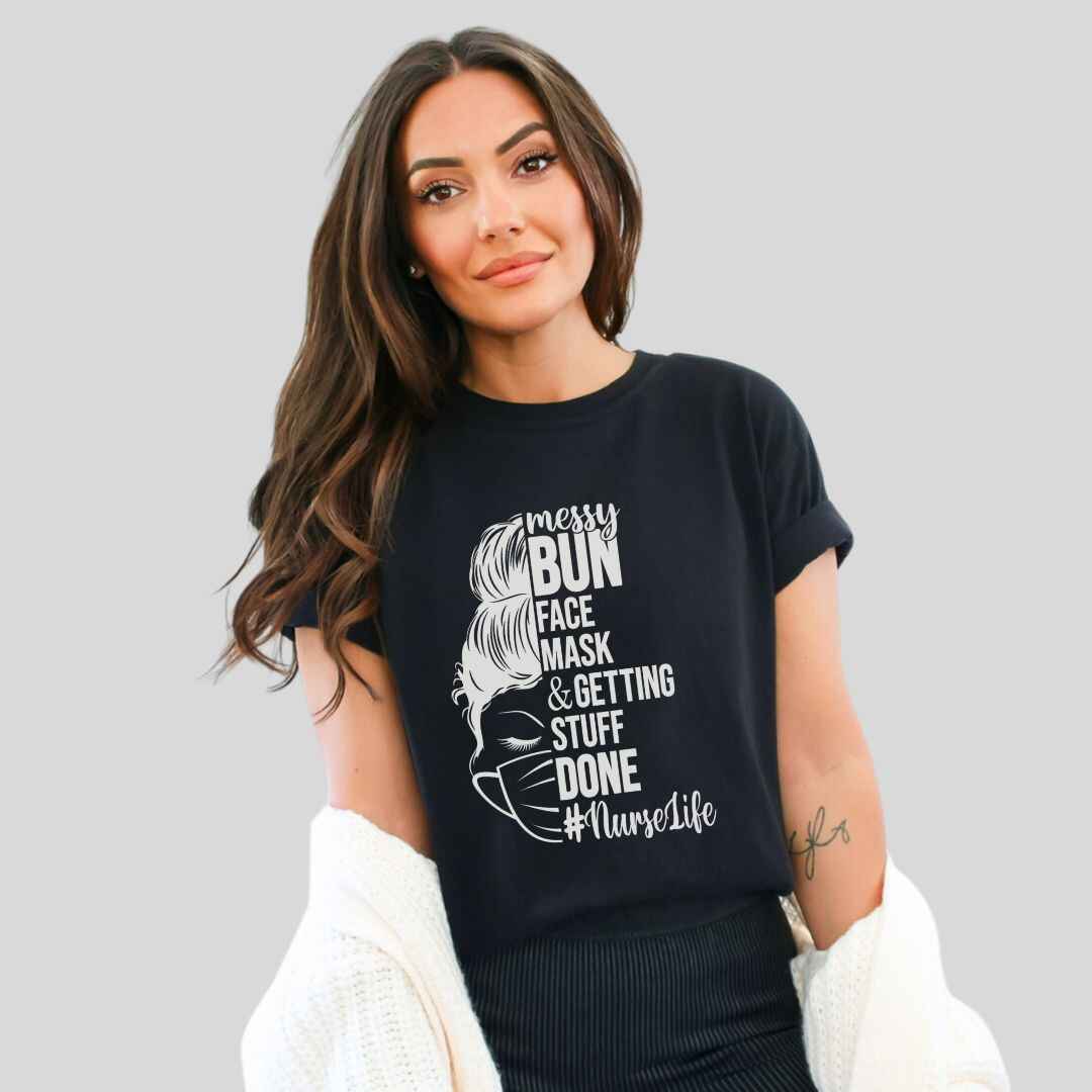 Messy Bun Half Face T-shirt