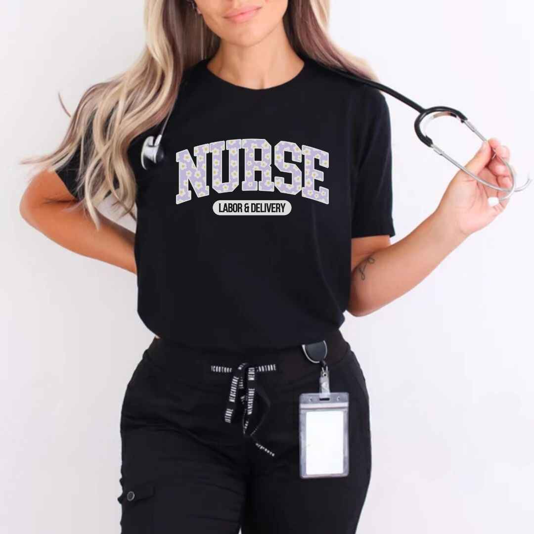 Labor And Delivery L&D Nurse Bright Floral College T-shirt