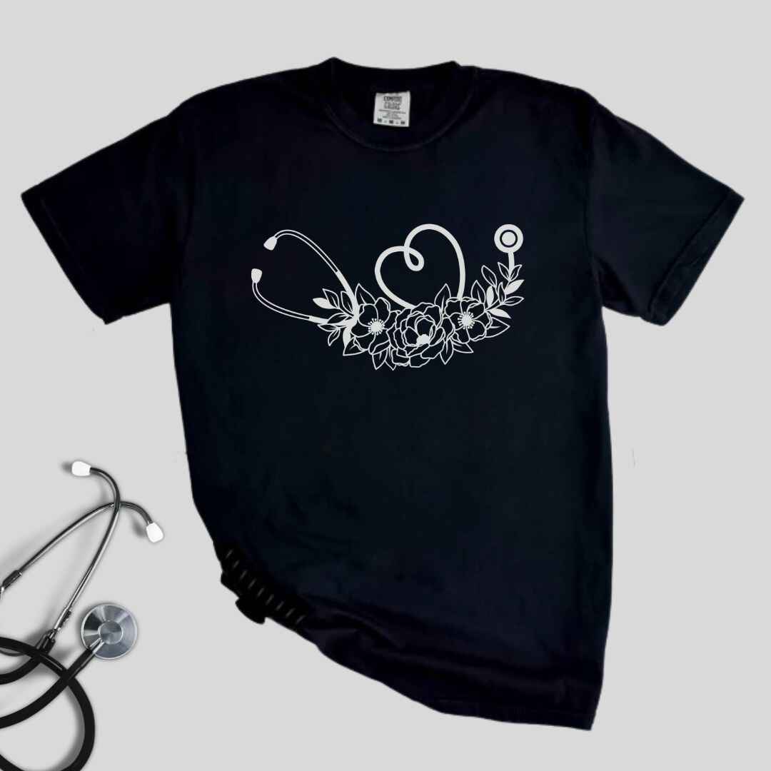 Floral Stethoscope Minimalist T-shirt