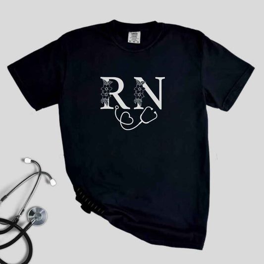 Registered Nurse Floral RN Stethoscope Minimalist T-shirt