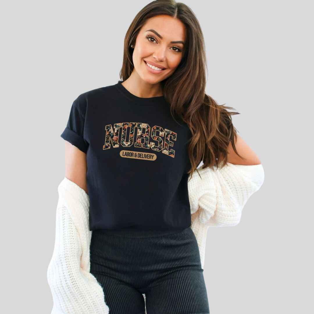 L&D Nurse Fall Floral College T-shirt