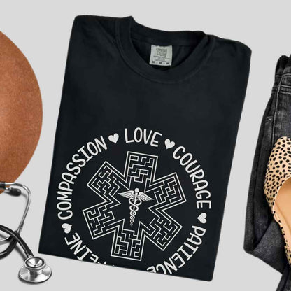 Compassion, Love, Courage Medical Symbol T-shirt