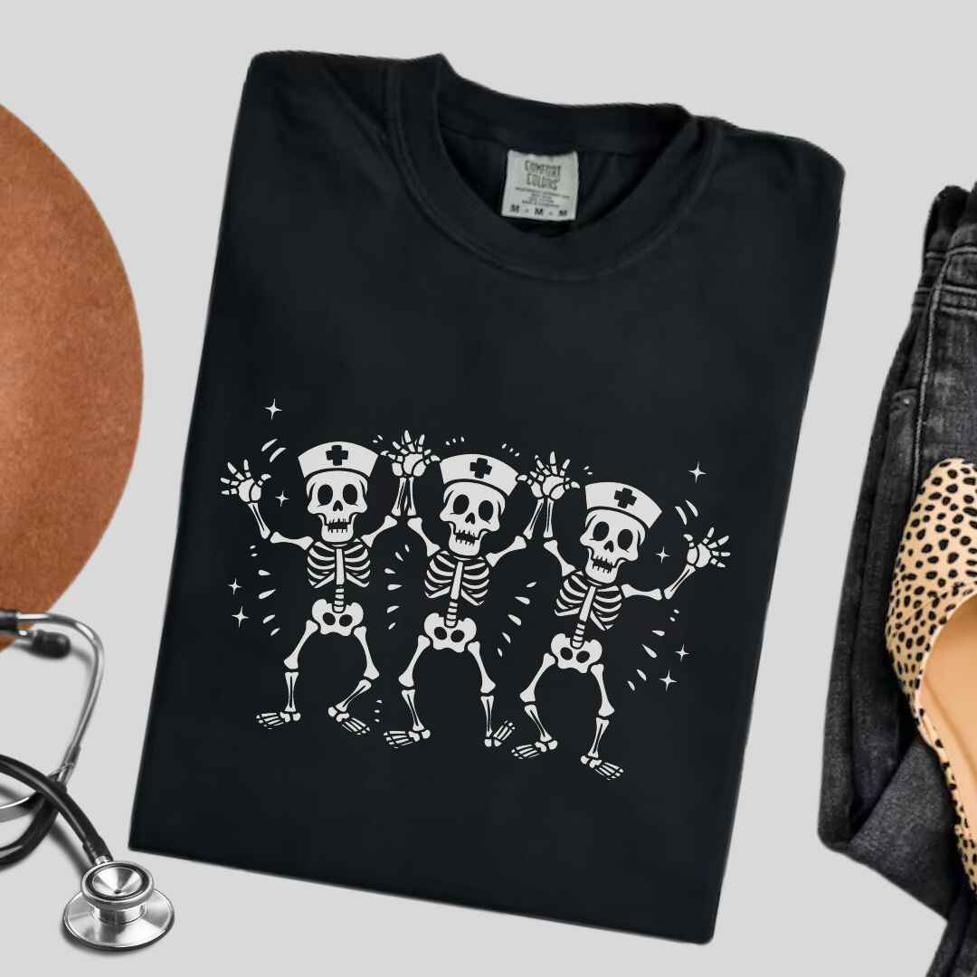 Spooky Dancing Skeletons Funny Nurse T-shirt