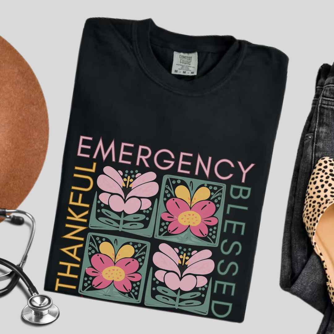 Thankful & Blessed Emergency Nurse Fall T-shirt