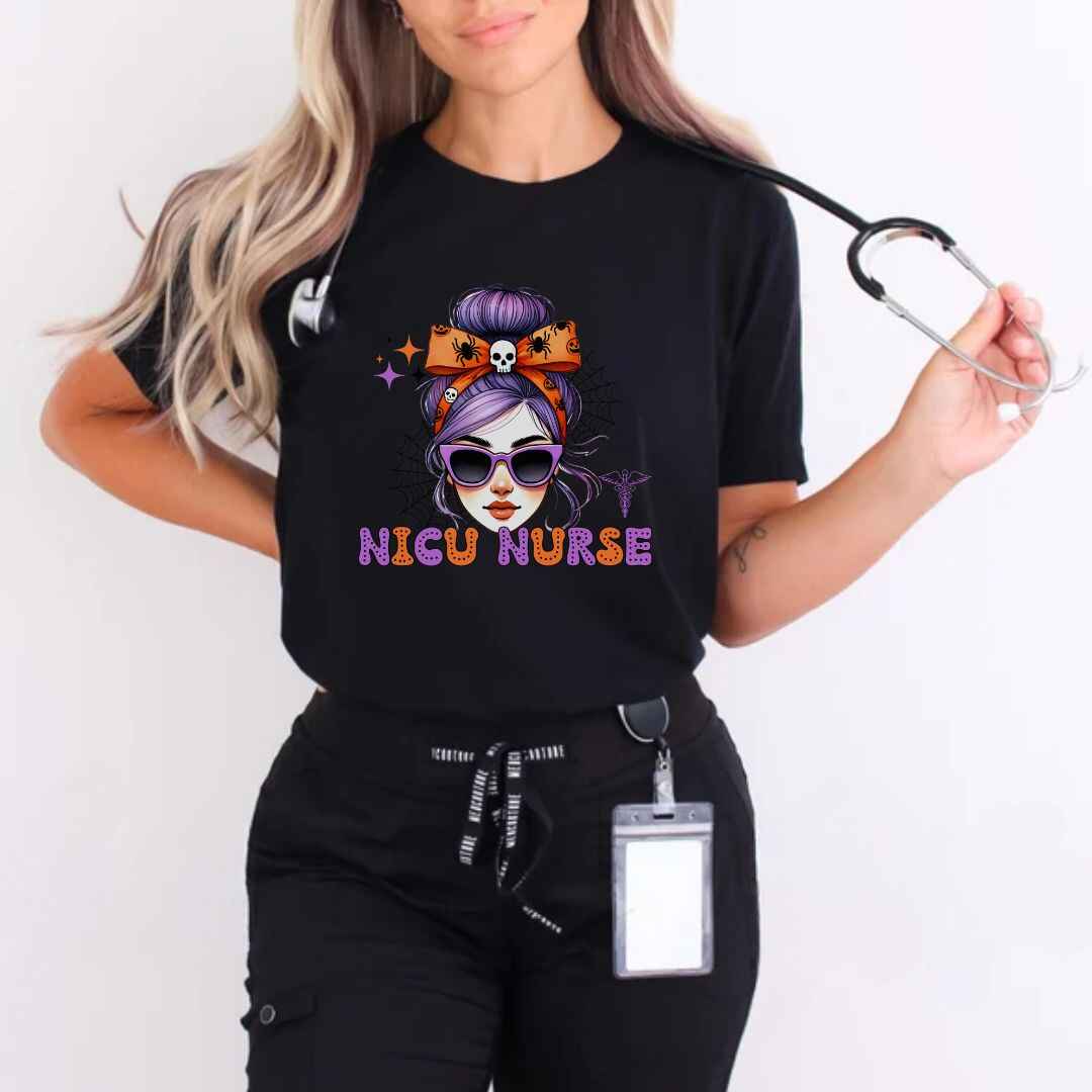 Nicu Neonatal Nurse Messy Hair Halloween T-shirt