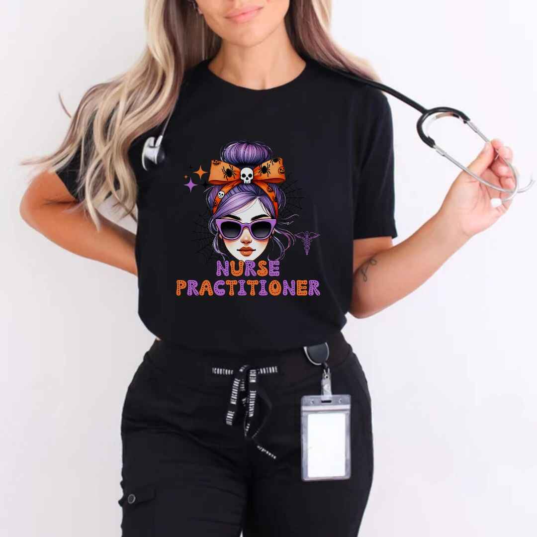 Nurse Practitioner Messy Hair Halloween T-shirt