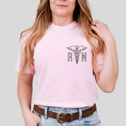 Registered Nurse Medical 'Caduceus' Symbol Pocket Design T-shirt