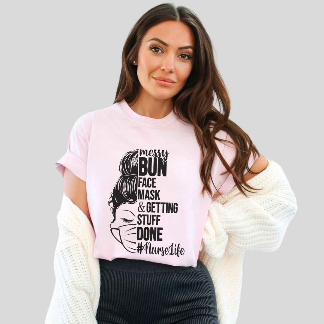 Messy Bun Half Face T-shirt