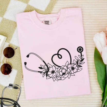 Floral Stethoscope Minimalist T-shirt