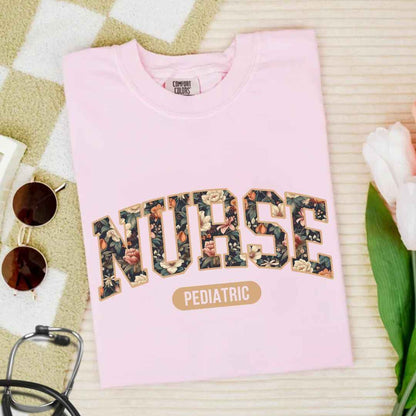 Pediatric Nurse Fall Floral College T-shirt