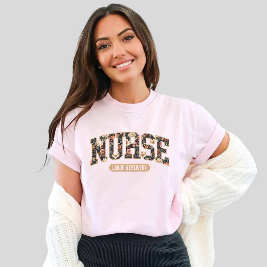 L&D Nurse Fall Floral College T-shirt