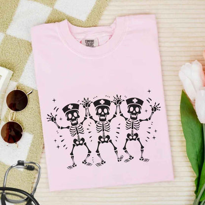 Spooky Dancing Skeletons Funny Nurse T-shirt