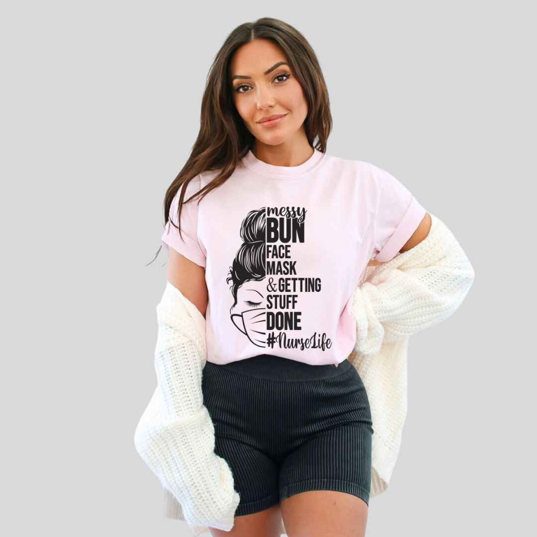 Messy Bun Half Face T-shirt