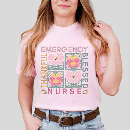 Thankful & Blessed Emergency Nurse Fall T-shirt