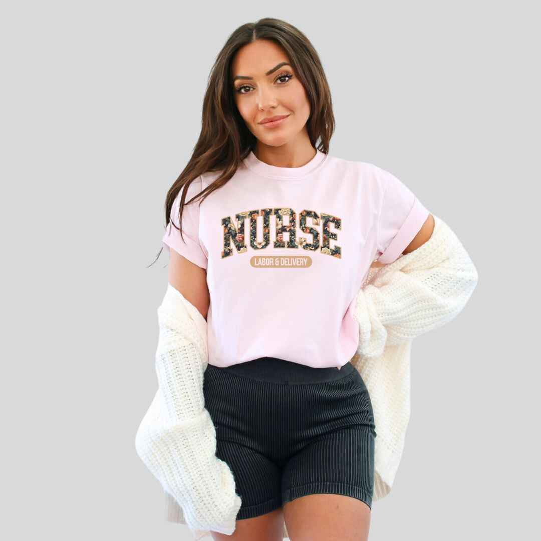 L&D Nurse Fall Floral College T-shirt