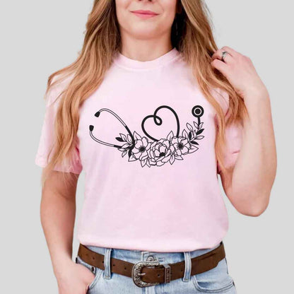 Floral Stethoscope Minimalist T-shirt