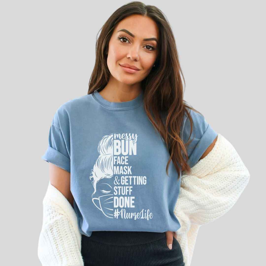 Messy Bun Half Face T-shirt