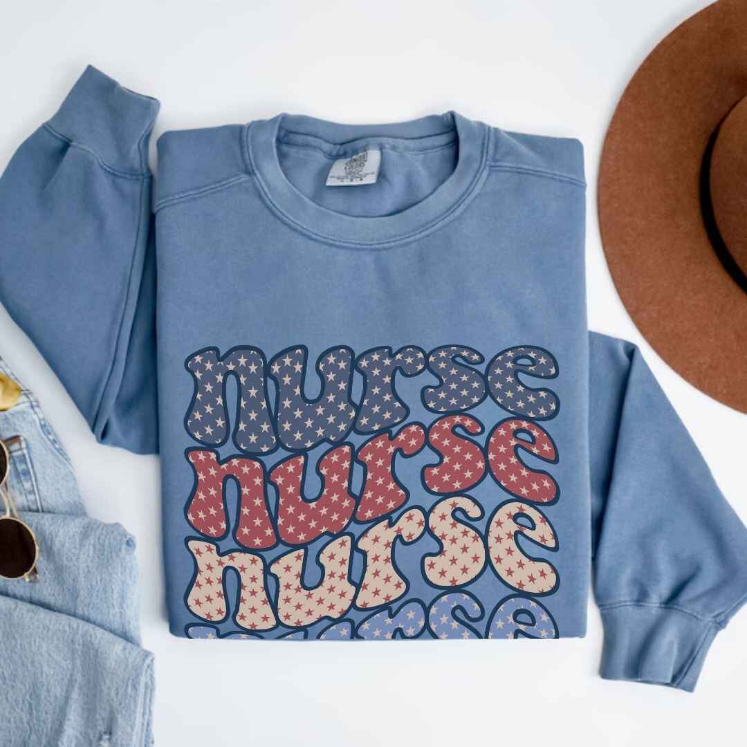 Retro Wavy USA Nurse Sweatshirt