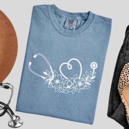 Floral Stethoscope Minimalist T-shirt