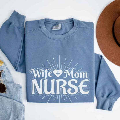 Wife, Mom, Nurse Sun Rays Sweatshirt