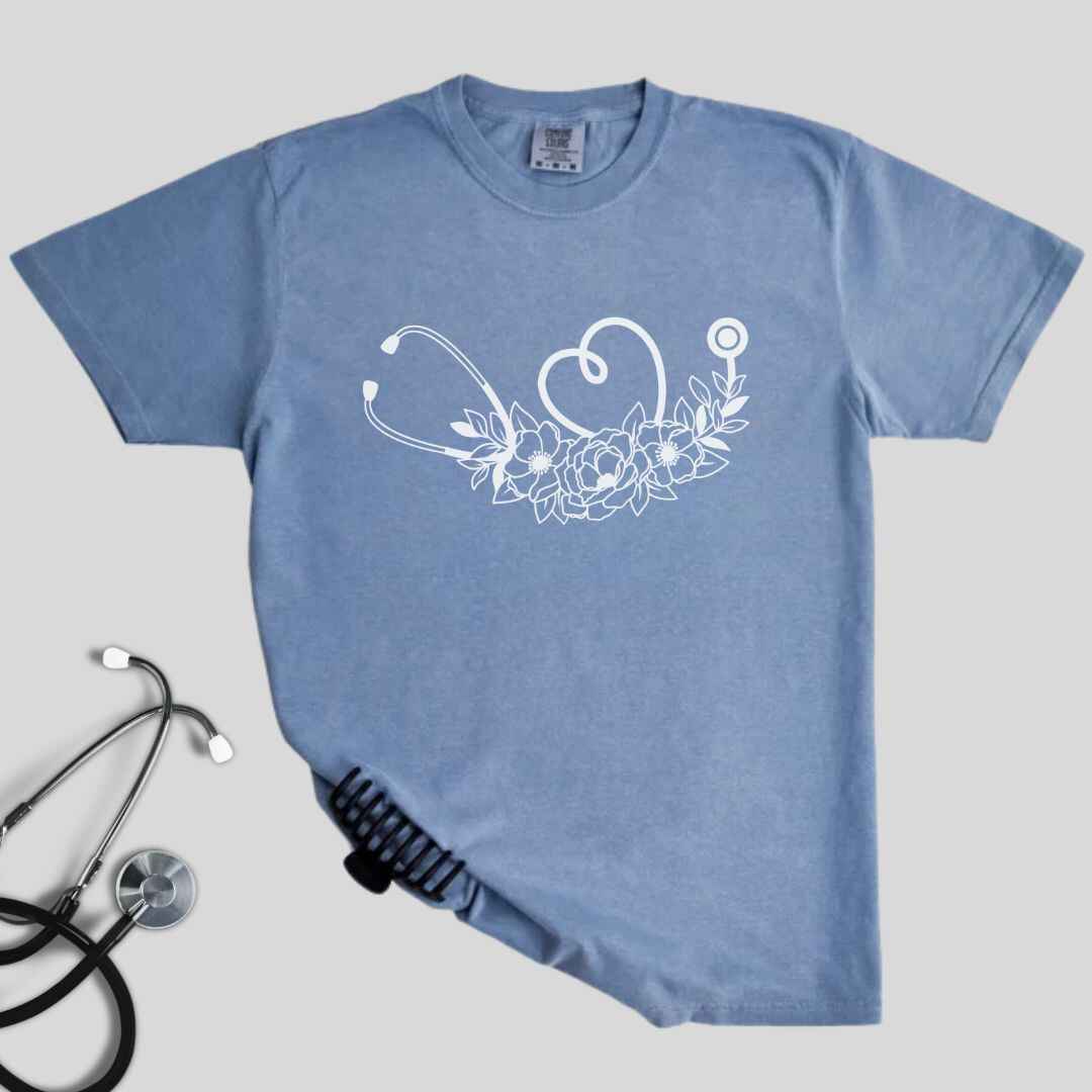 Floral Stethoscope Minimalist T-shirt