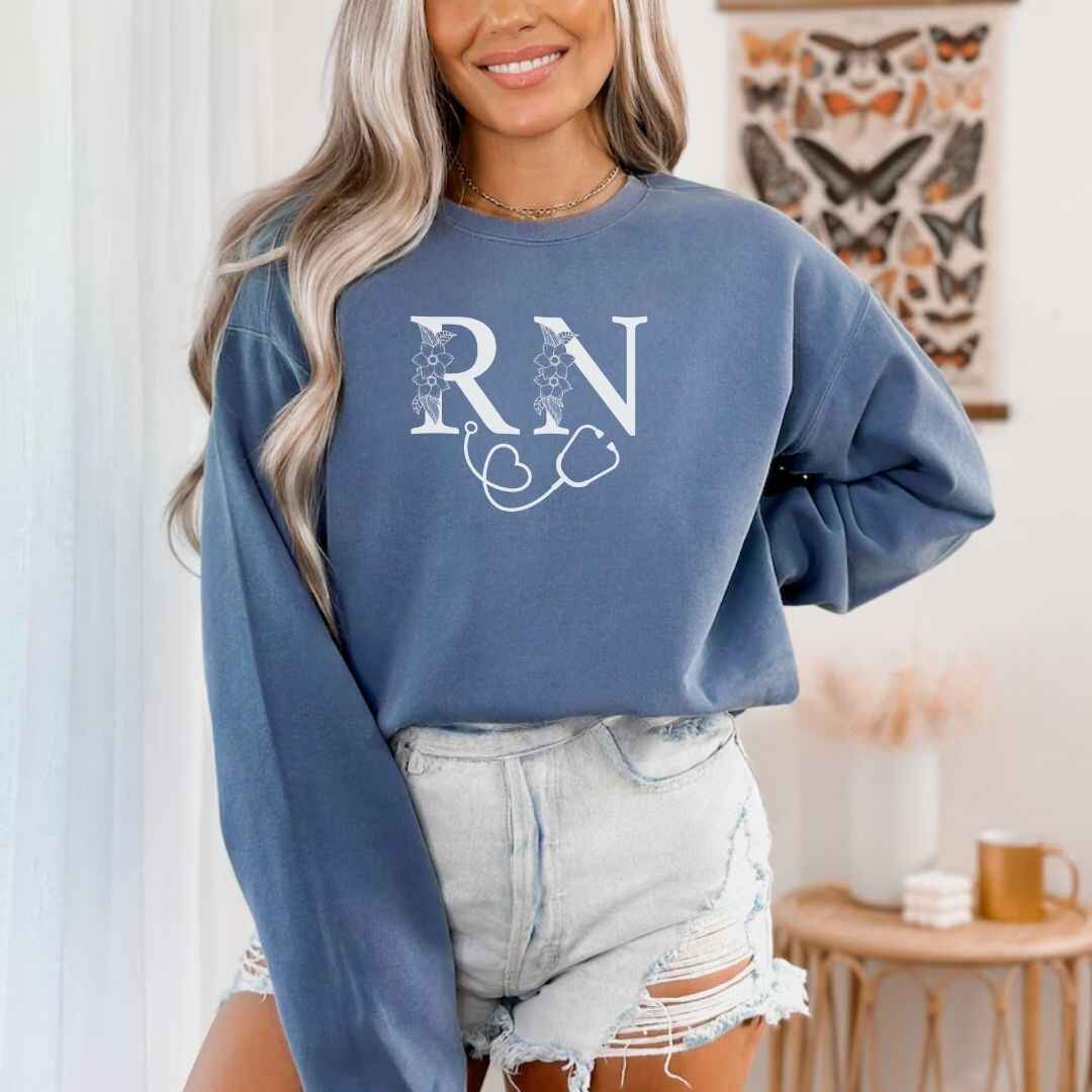 Registered Nurse Floral RN Stethoscope Minimalist Sweatshirt