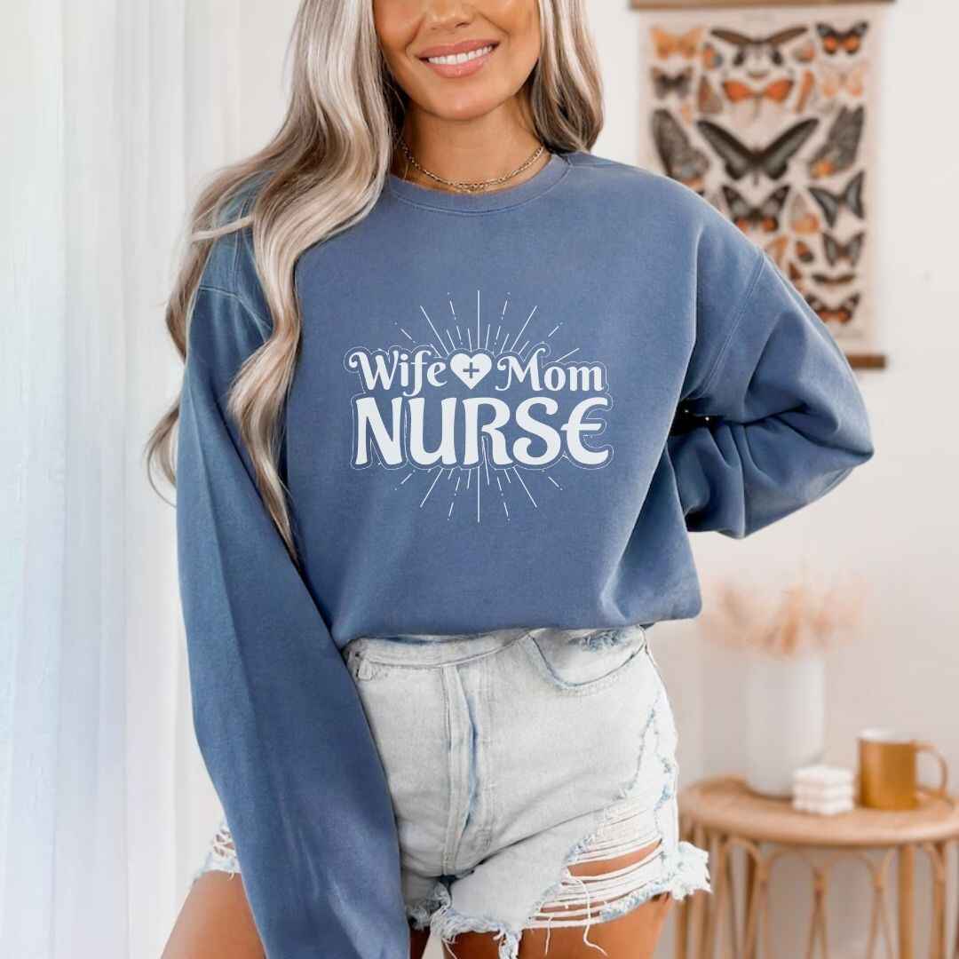 Wife, Mom, Nurse Sun Rays Sweatshirt