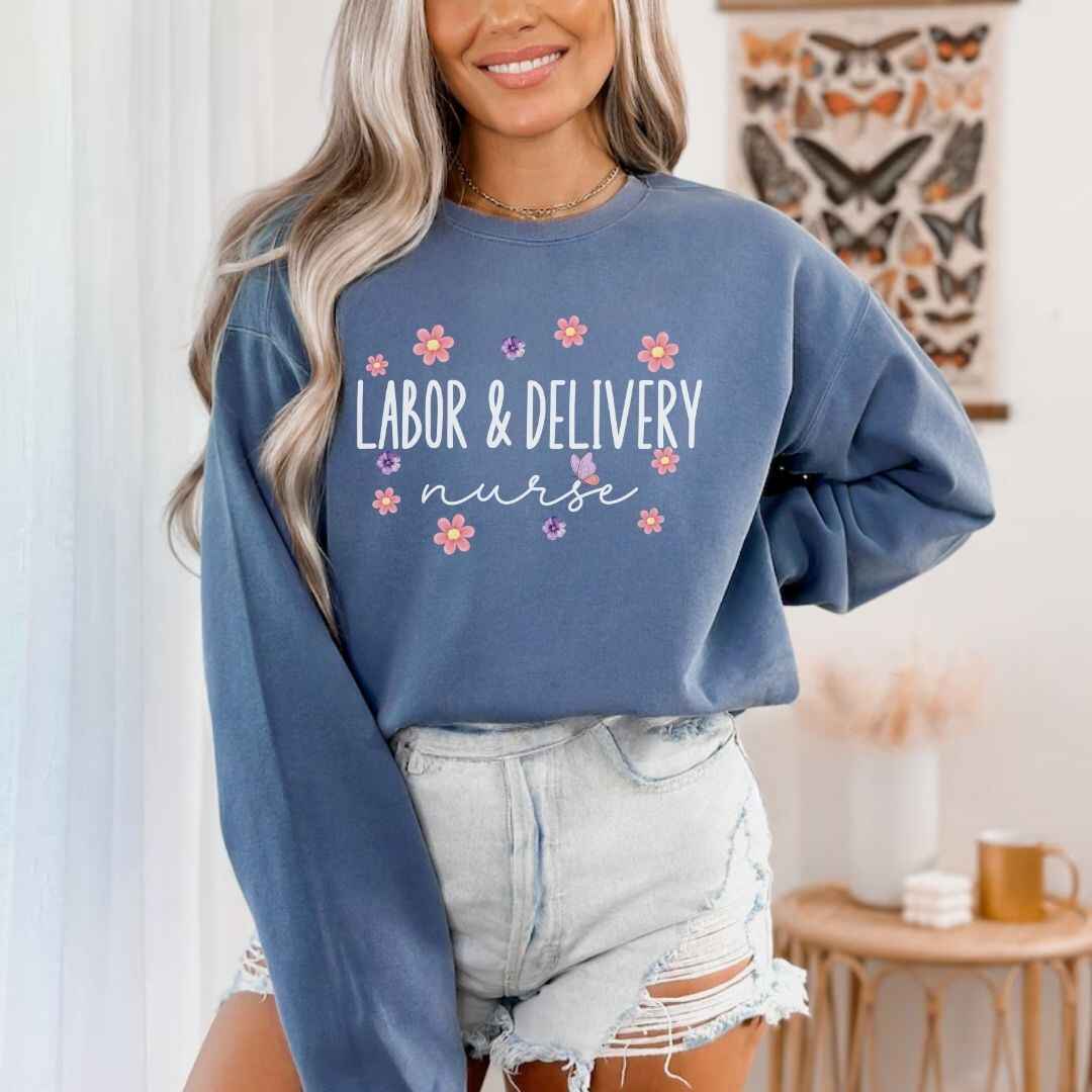 Labor And Delivery L&D Nurse Floral Sweatshirt