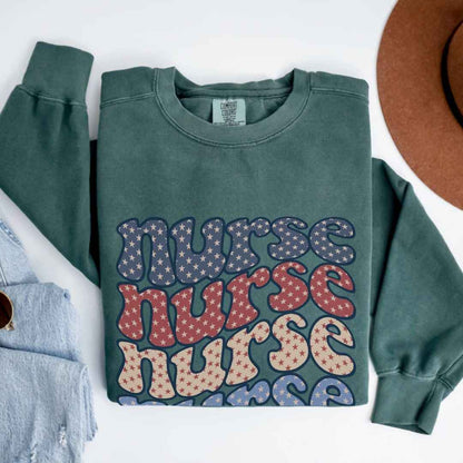 Retro Wavy USA Nurse Sweatshirt