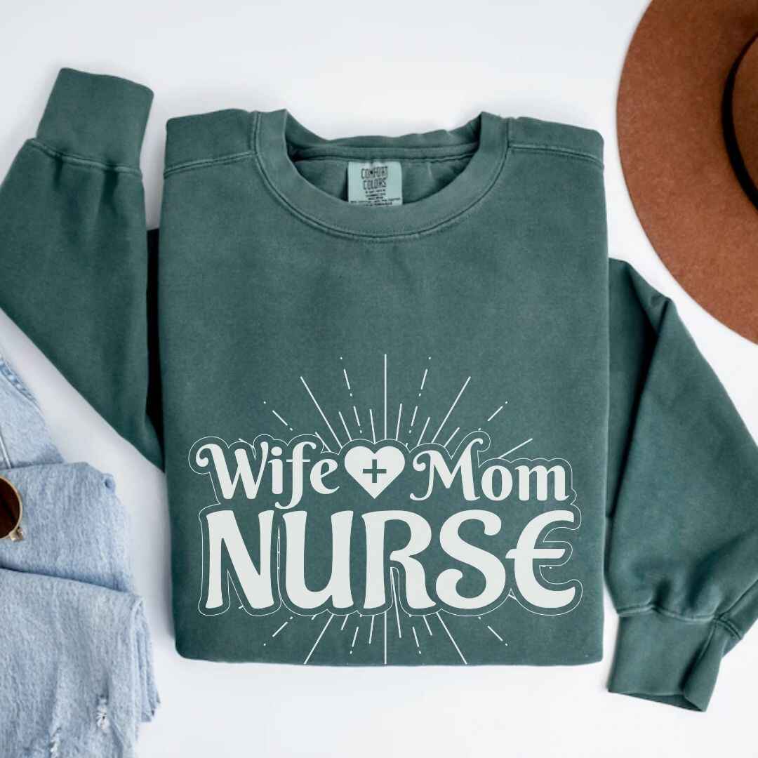 Wife, Mom, Nurse Sun Rays Sweatshirt