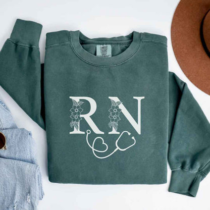 Registered Nurse Floral RN Stethoscope Minimalist Sweatshirt