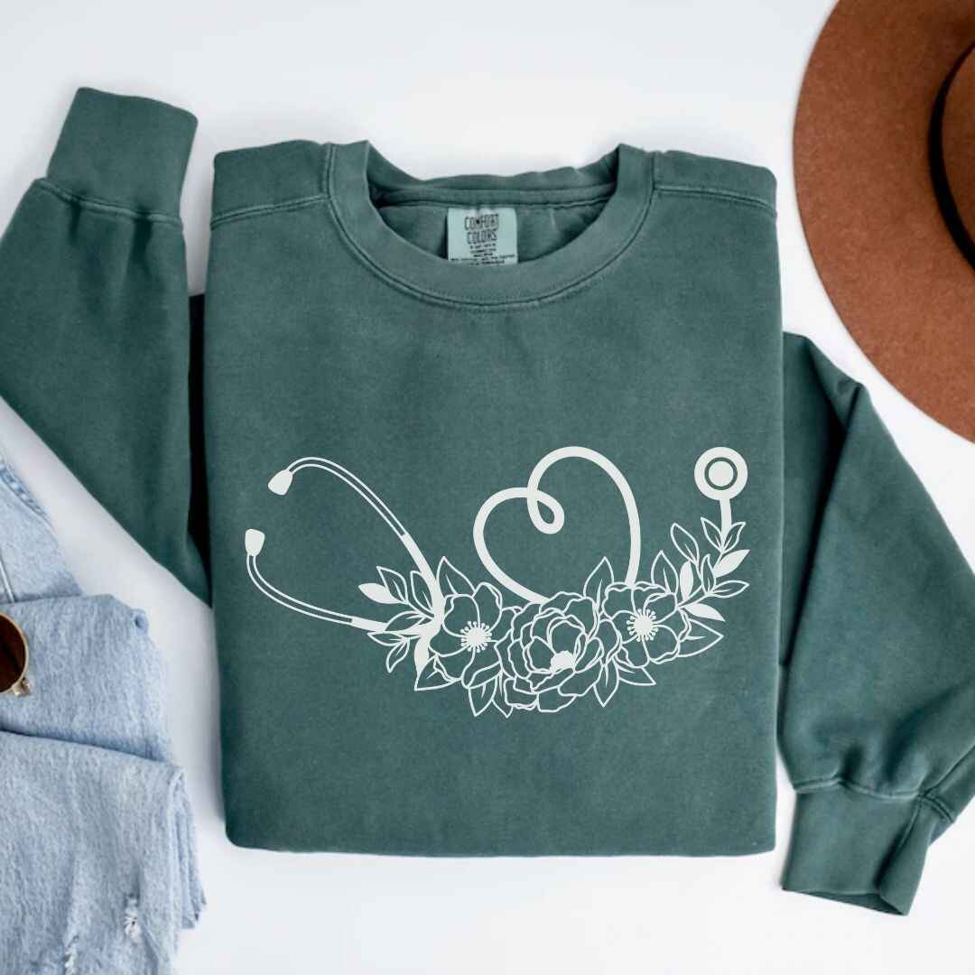 Floral Stethoscope Minimalist Sweatshirt