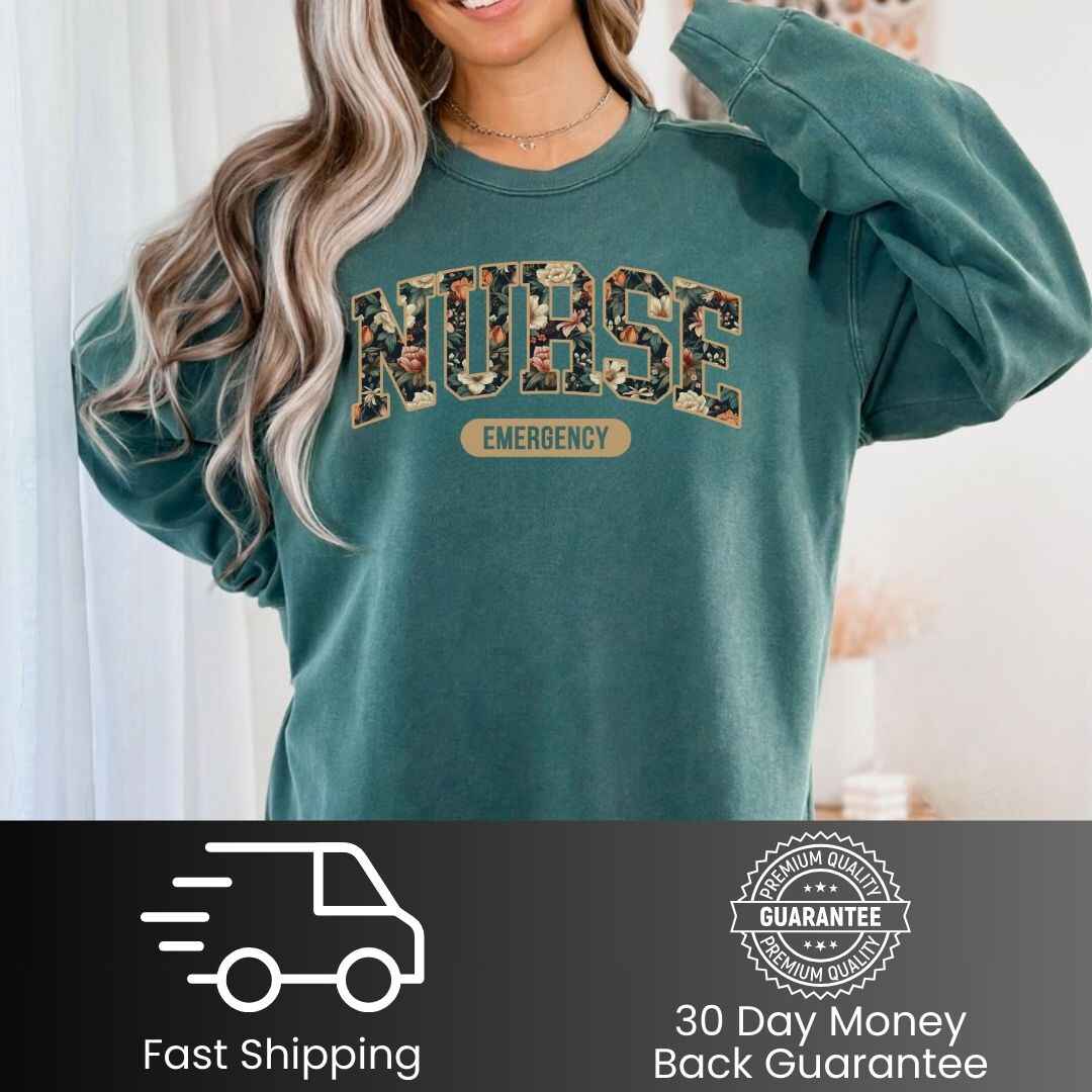 Emergency Nurse Fall Floral College Sweatshirt