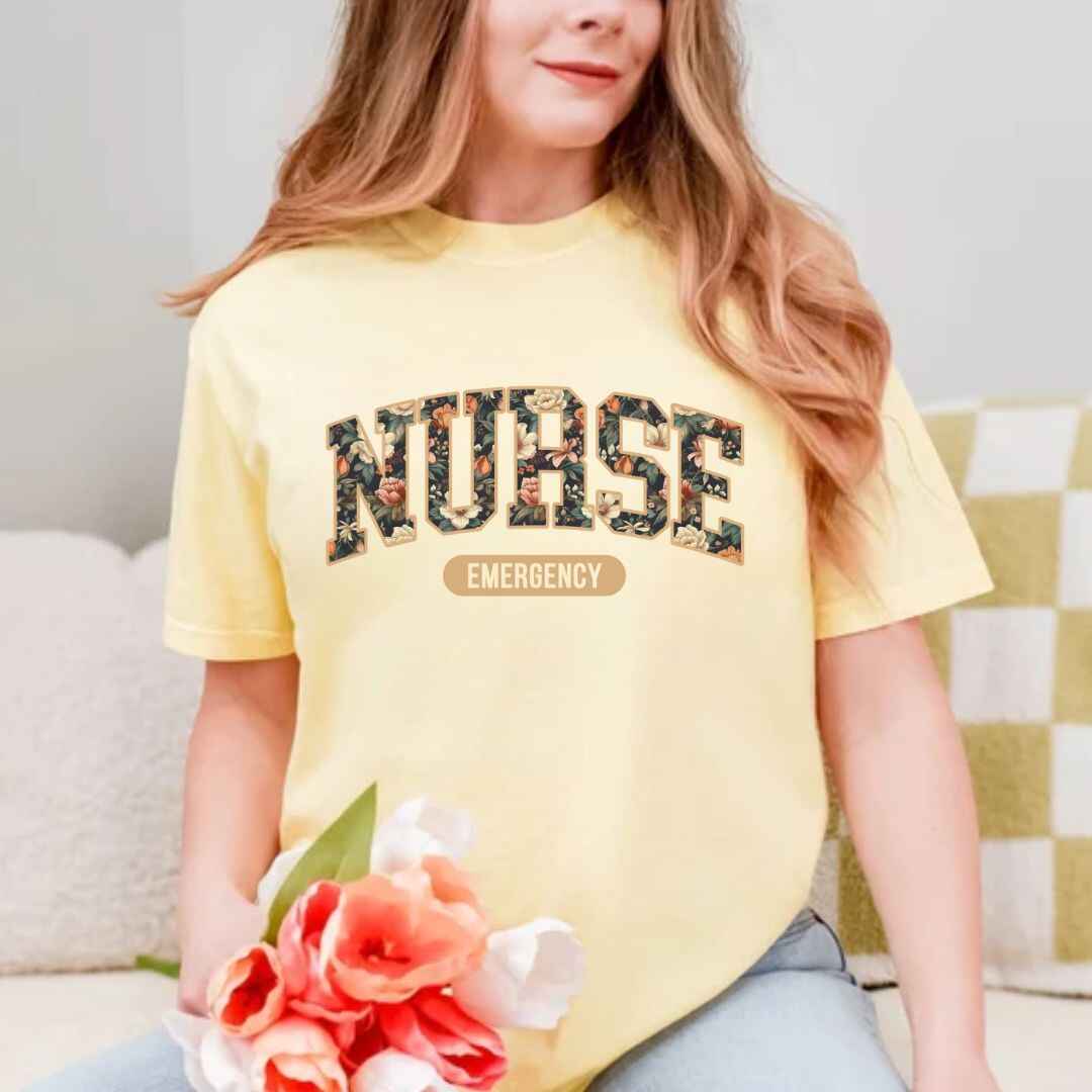 Emergency Nurse Fall Floral College T-shirt