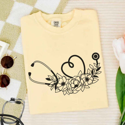 Floral Stethoscope Minimalist T-shirt