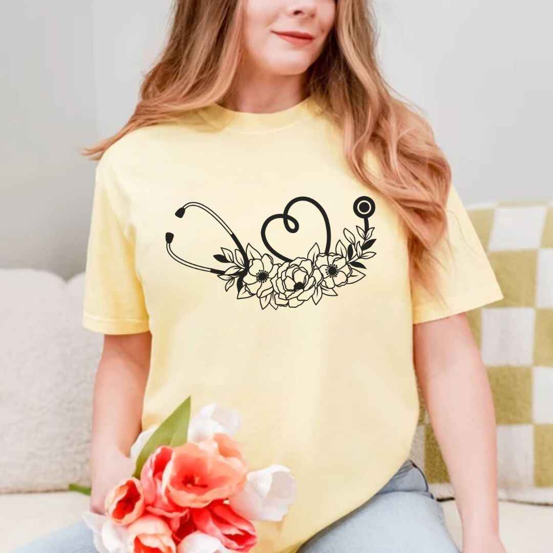 Floral Stethoscope Minimalist T-shirt