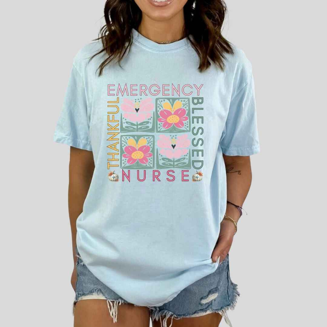 Thankful & Blessed Emergency Nurse Fall T-shirt