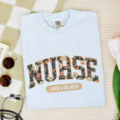 Labor And Delivery L&D Nurse Fall Floral College T-shirt