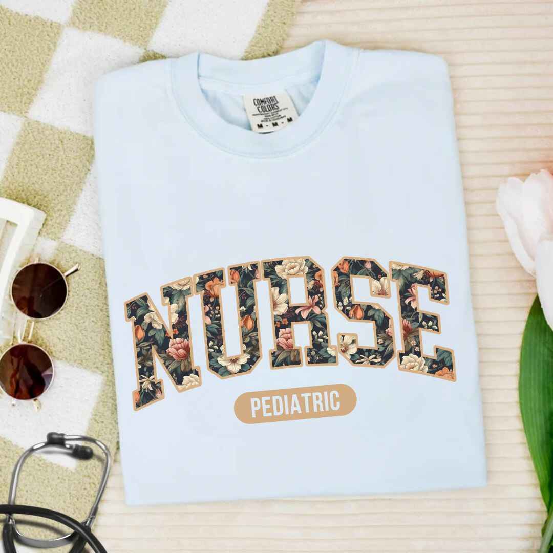 Pediatric Nurse Fall Floral College T-shirt