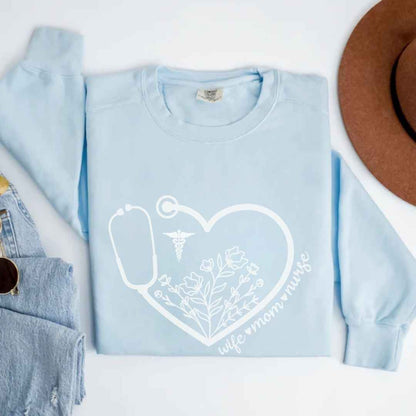 Wife, Mom, Nurse Heart Stethoscope Sweatshirt